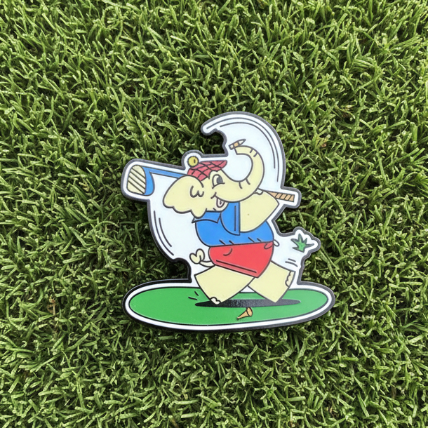 Cartoon character golfing on a green background Ball Marker
